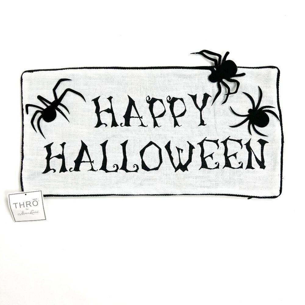 NWT THRO by Marlo Lorenz Happy Halloween Spider Pillow Cover 12x24 Ivory Black